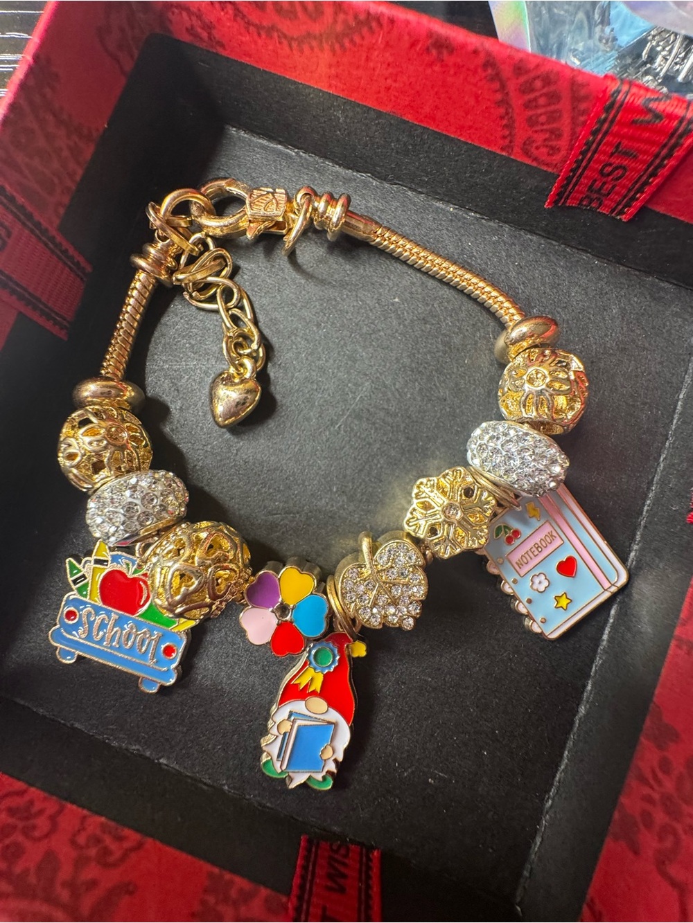 Gold-Tone School Charm Bracelet with Multicolor Enamel Accents